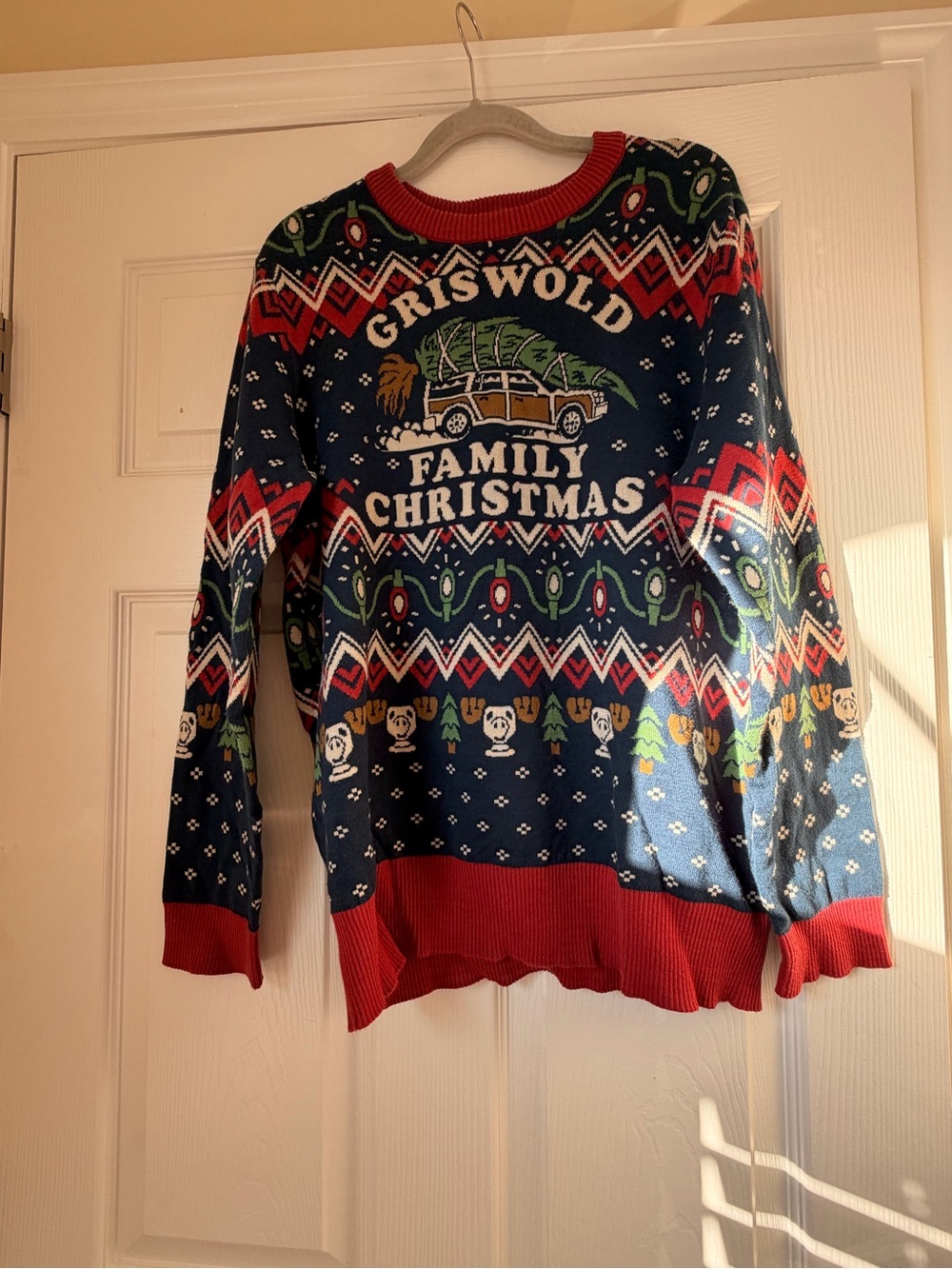 National Lampoons Christmas Vacation Men's Holiday Sweater - Navy/Red